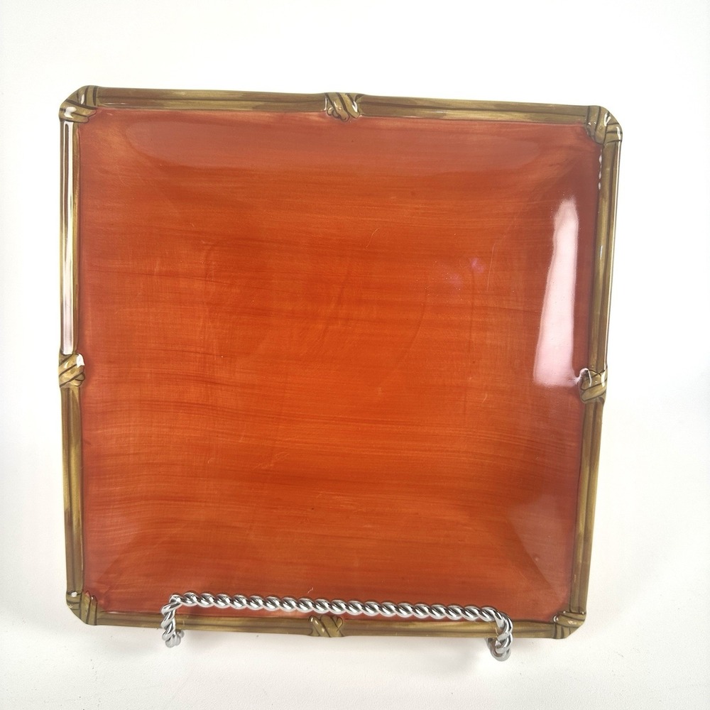 ZANZIBAR Red Bamboo by Clay Art ~ Square Salad Plates 8 Available - Picture 2 of 5
